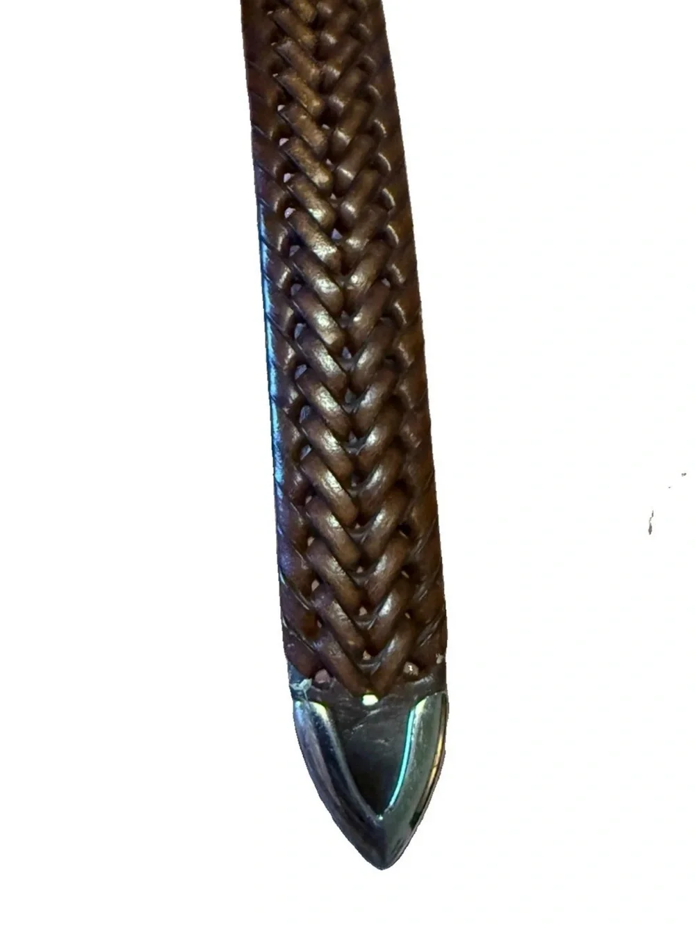 Perry Ellis Brown Braided Men 40 Belt Silver Chrome Tone Buckle